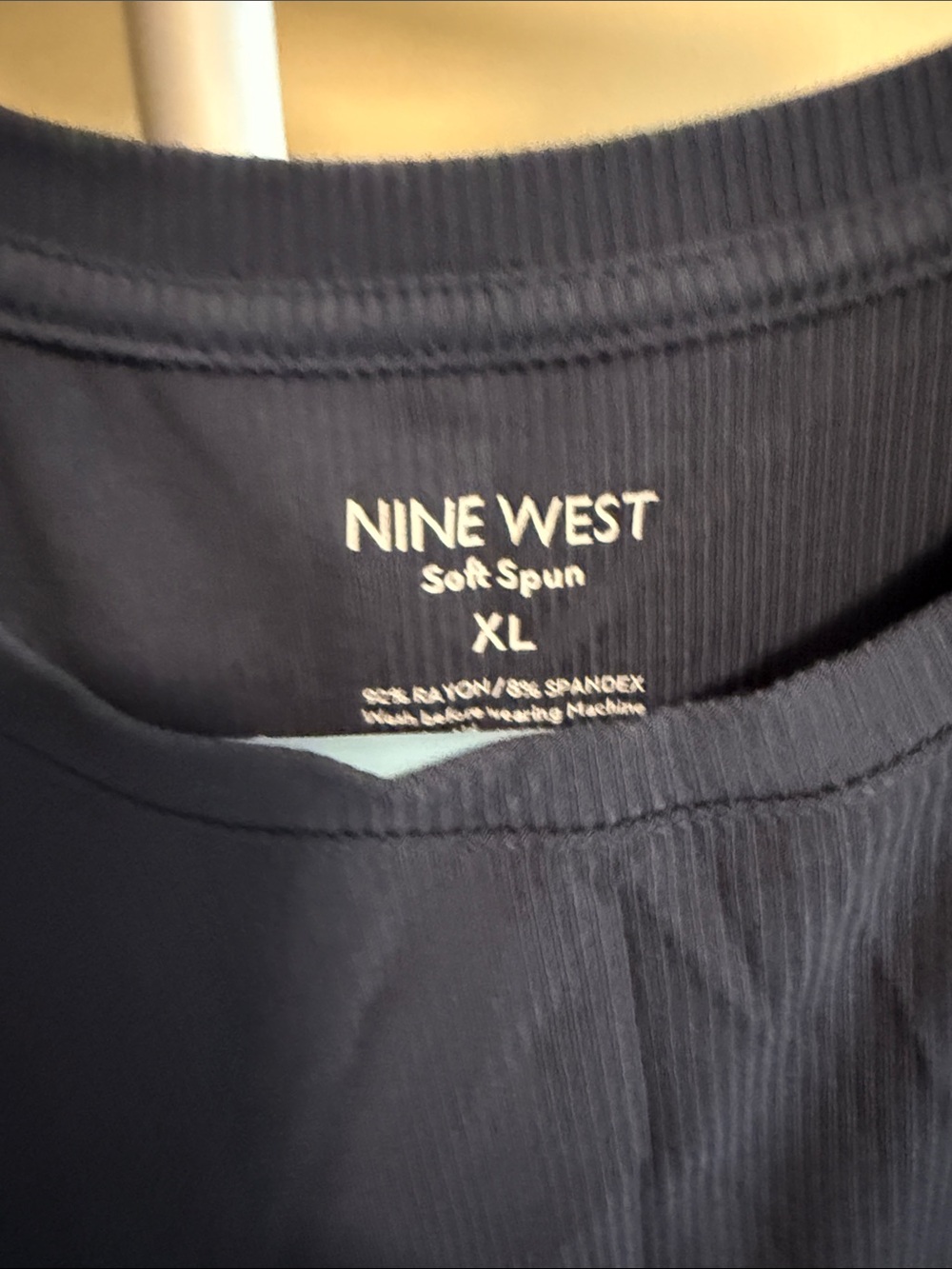 Nine West Navy Ribbed Crewneck Short Sleeve Top - Picture 2 of 3